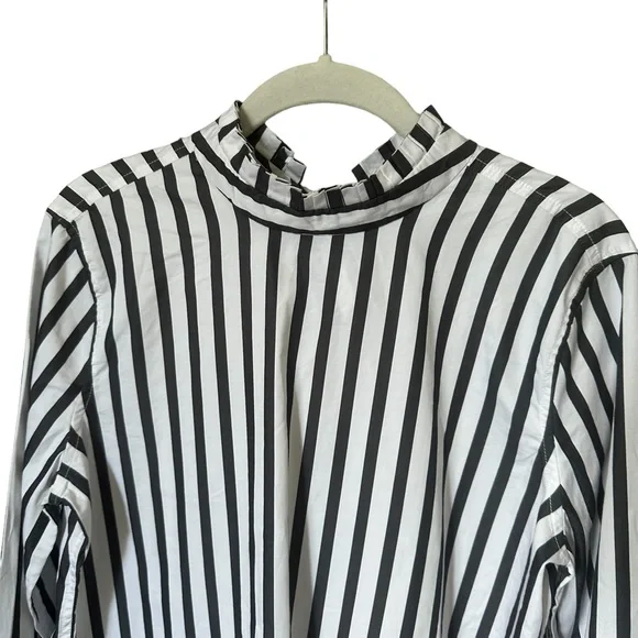 Equipment Striped High Ruffle Collar Long Sleeve Top Navy White Size Small - Picture 4 of 11